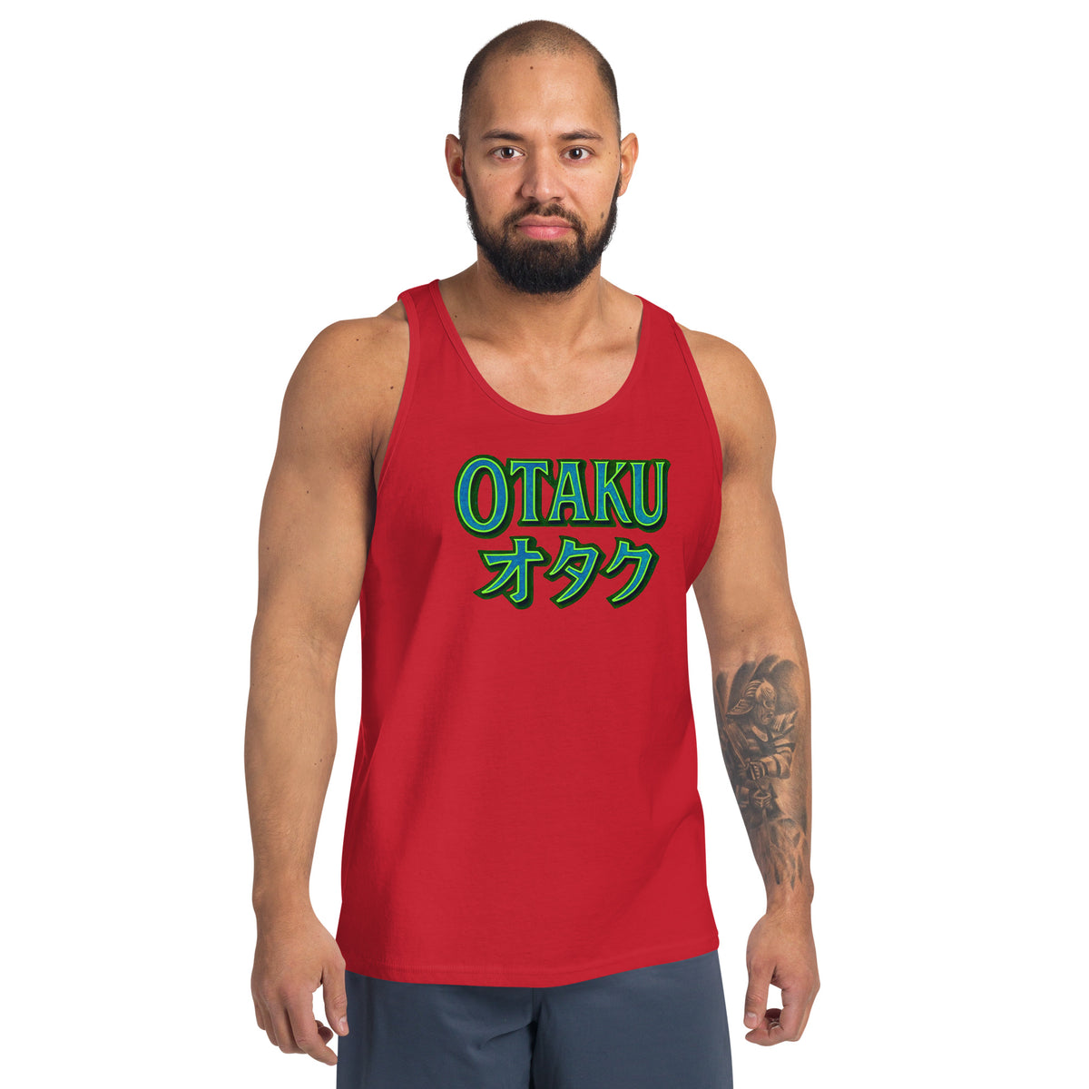 Otaku オタク Japanese Culture design on men's tank top, front view