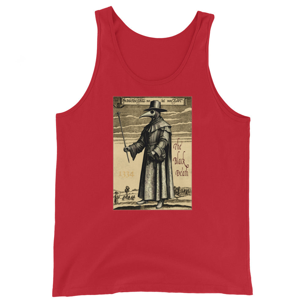 Plague Doctor 1334 design on men's tank top, front view
