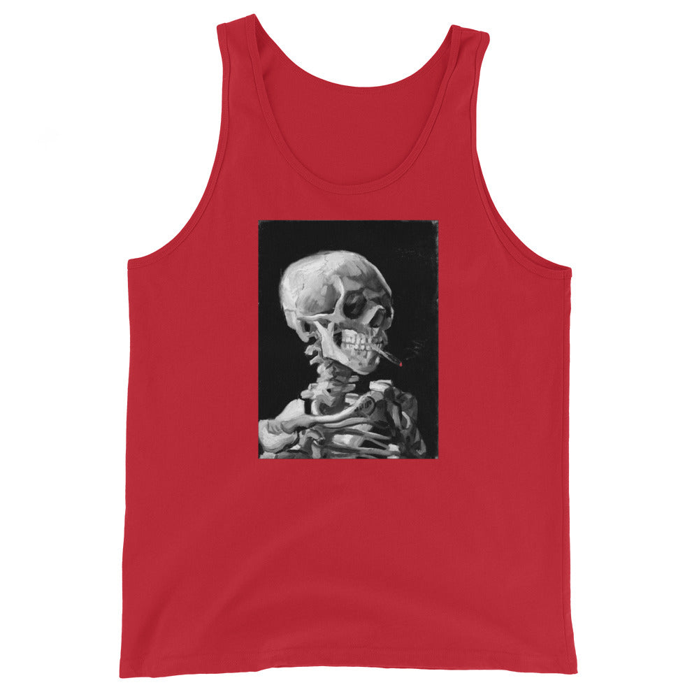 Skeleton Smoking Van Gogh design on men's tank top, front view
