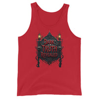 Dark Truth Revealed design on men's tank top, front view