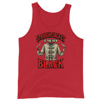 Straightjacket Is the New Black design on men's tank top, front view