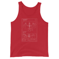 Bat Skeleton Blueprint design on men's tank top, front view