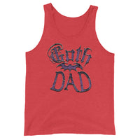 Purple Goth Dad Bat design on men's tank top, front view