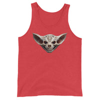 Grinning Bat Skull design on men's tank top, front view