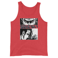 Anime Eyes Japanese Manga design on men's tank top, front view