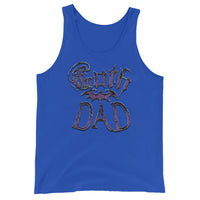 Purple Goth Dad Bat design on men's tank top, front view