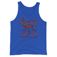 Red Goth Dad Bat design on men's tank top, front view