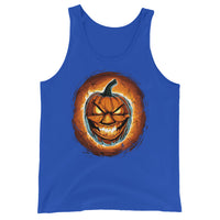 Fire Jack O' Lantern design on men's tank top, front view