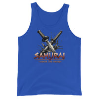 Splash Katana Swords design on men's tank top, front view