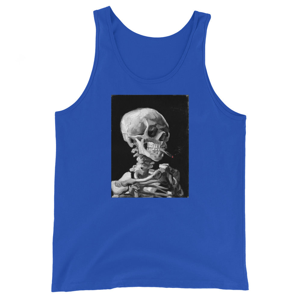 Skeleton Smoking Van Gogh design on men's tank top, front view