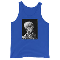 Skeleton Smoking Van Gogh design on men's tank top, front view