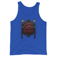 Dark Truth Revealed design on men's tank top, front view