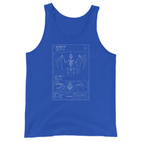 Bat Skeleton Blueprint design on men's tank top, front view