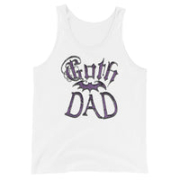Purple Goth Dad Bat design on men's tank top, front view