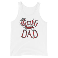 Red Goth Dad Bat design on men's tank top, front view