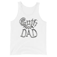 White Goth Dad Bat design on men's tank top, front view