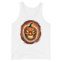 Fire Jack O' Lantern design on men's tank top, front view