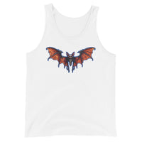 Whimsical Vampire Bat Skeleton design on men's tank top, front view