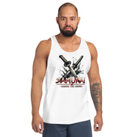 Splash Katana Swords design on men's tank top, front view