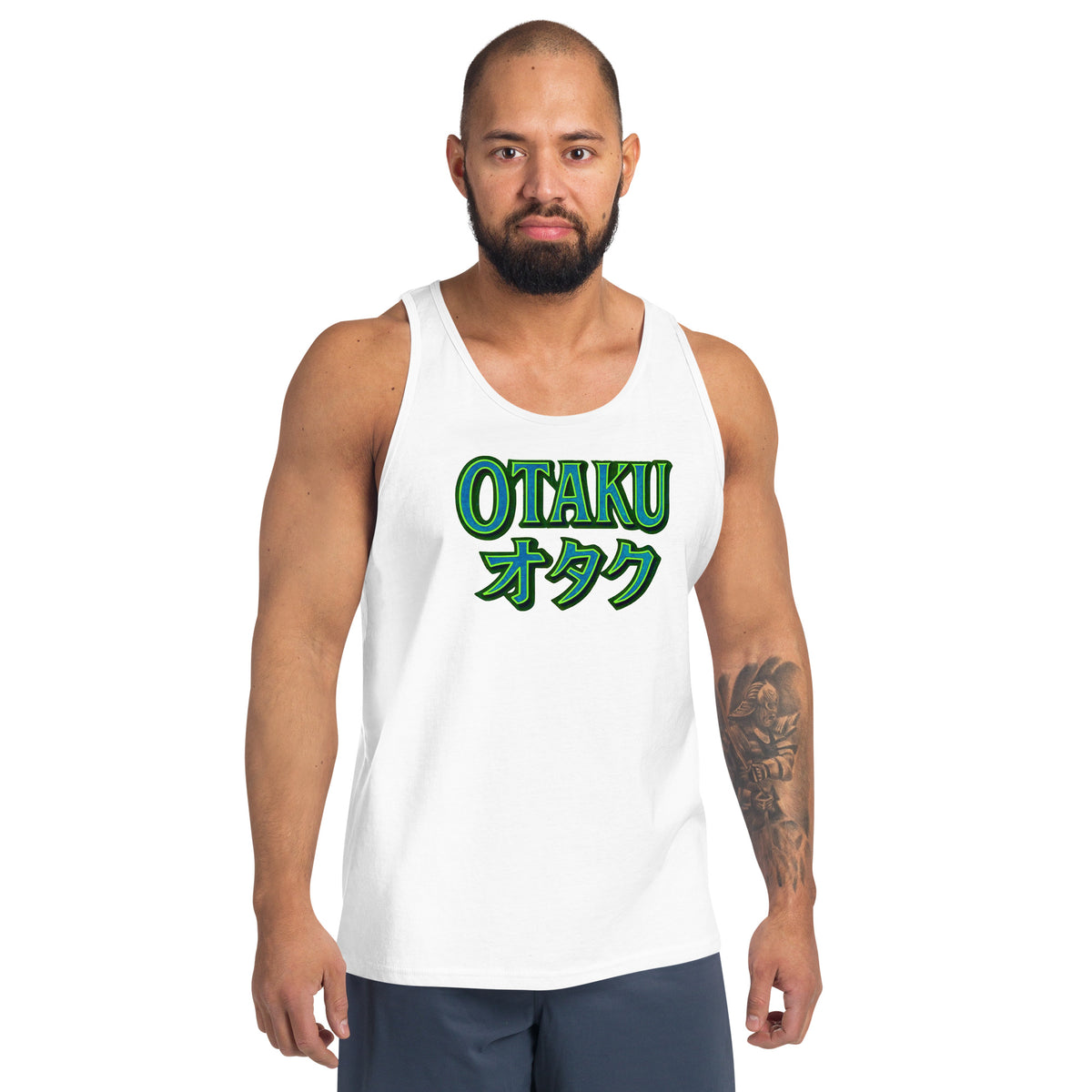 Otaku オタク Japanese Culture design on men's tank top, front view