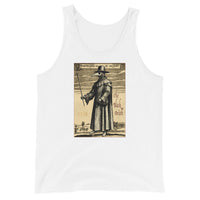 Plague Doctor 1334 design on men's tank top, front view