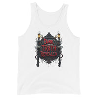 Dark Truth Revealed design on men's tank top, front view