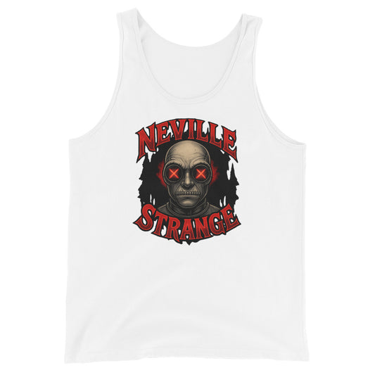 Neville Strange Future Corpses design on men's tank top, front view