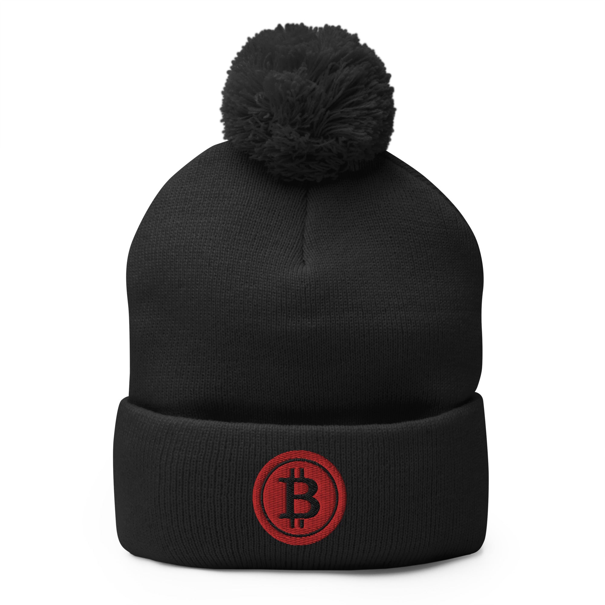 Red BTC Bitcoin Crypto Symbol Digital Asset Pom-Pom Beanie