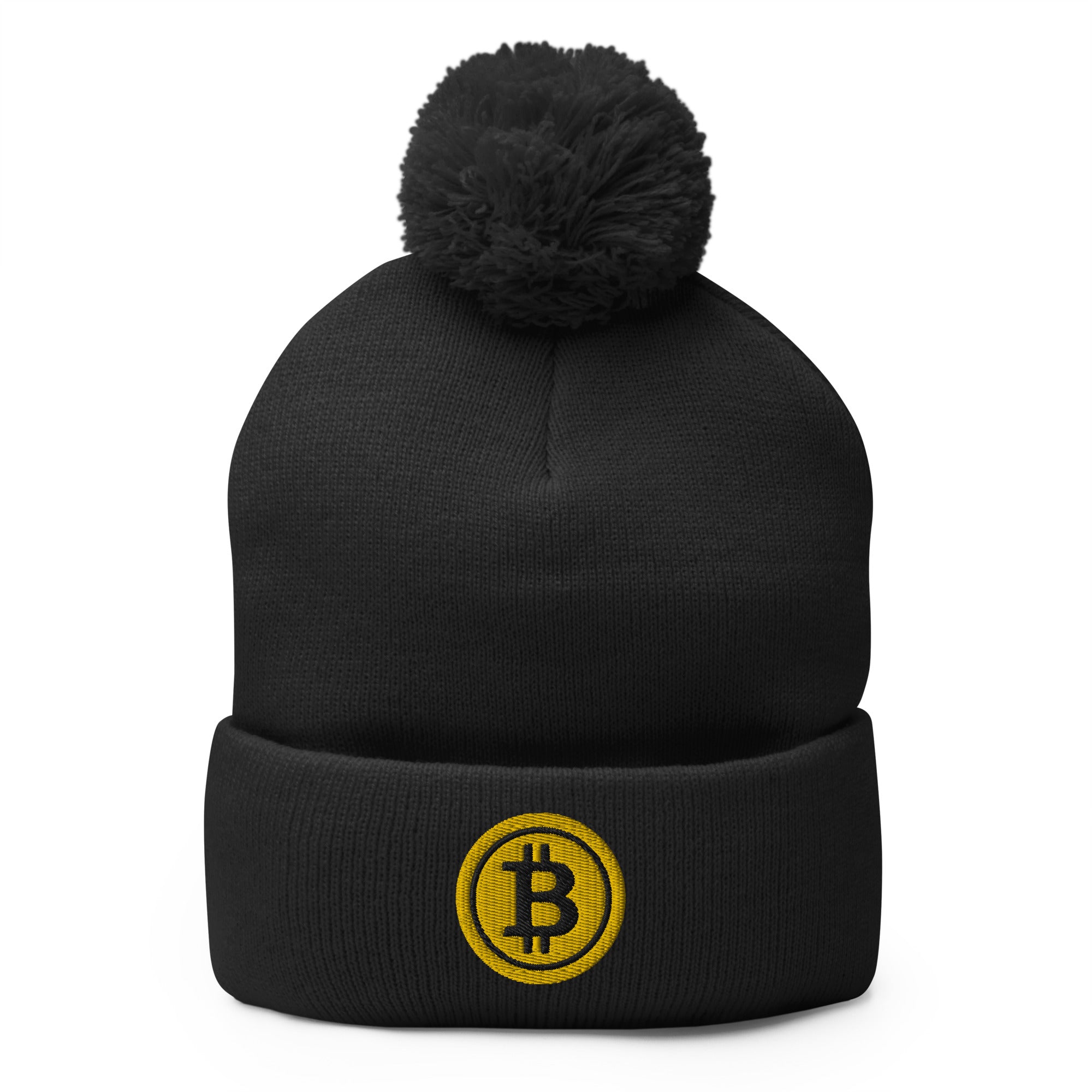 Yellow BTC Bitcoin Crypto Symbol Digital Asset Pom-Pom Beanie Cap