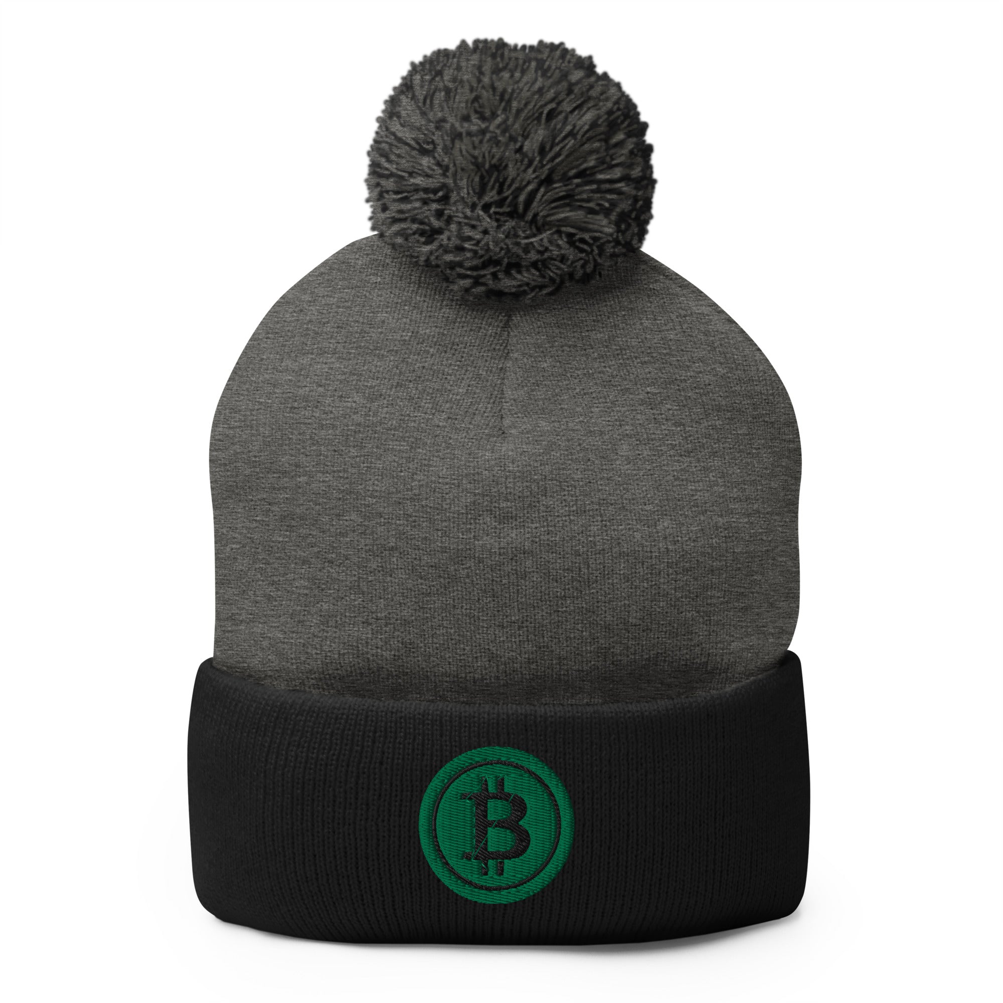 Green BTC Bitcoin Crypto Symbol Digital Asset Pom-Pom Beanie Cap