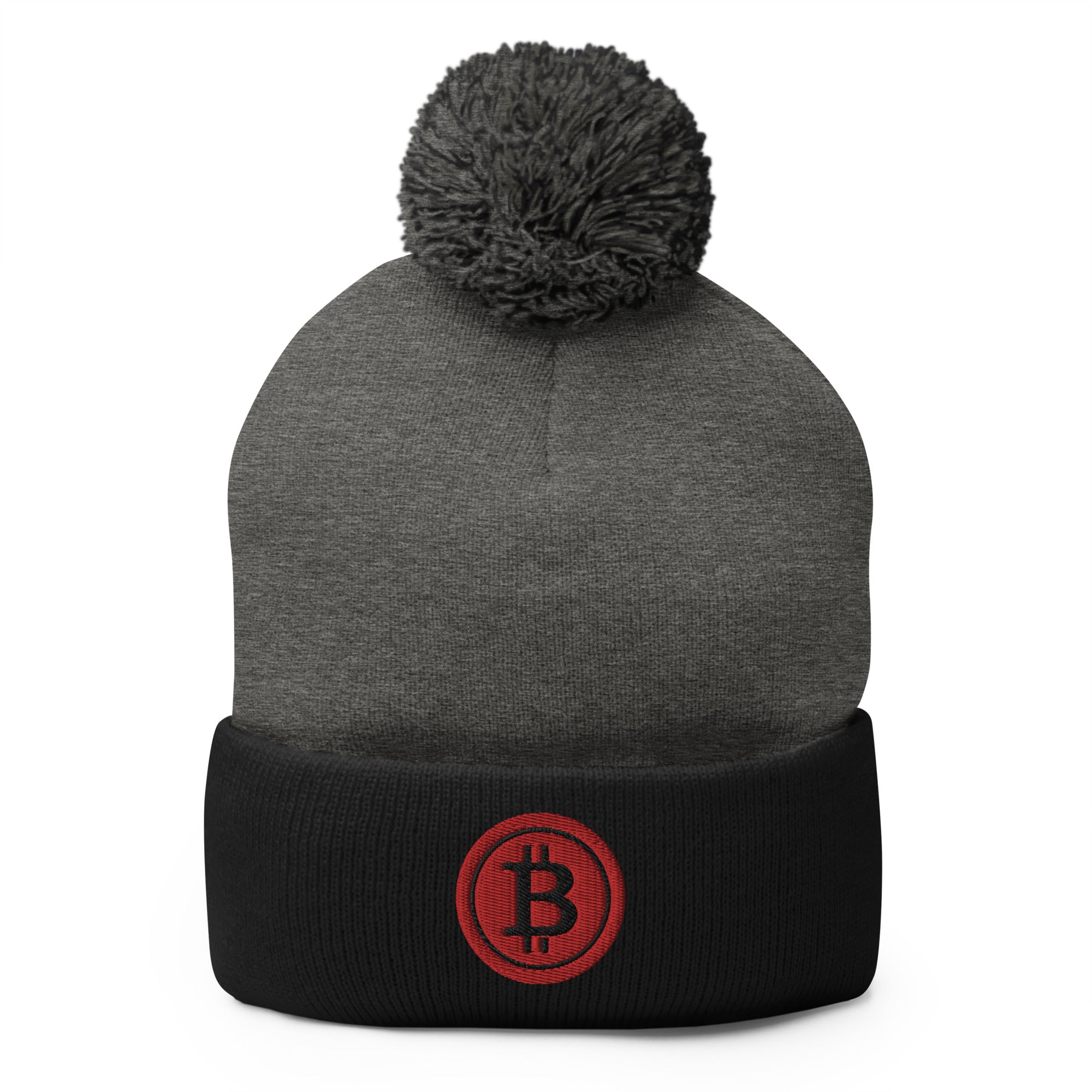 Red BTC Bitcoin Crypto Symbol Digital Asset Pom-Pom Beanie