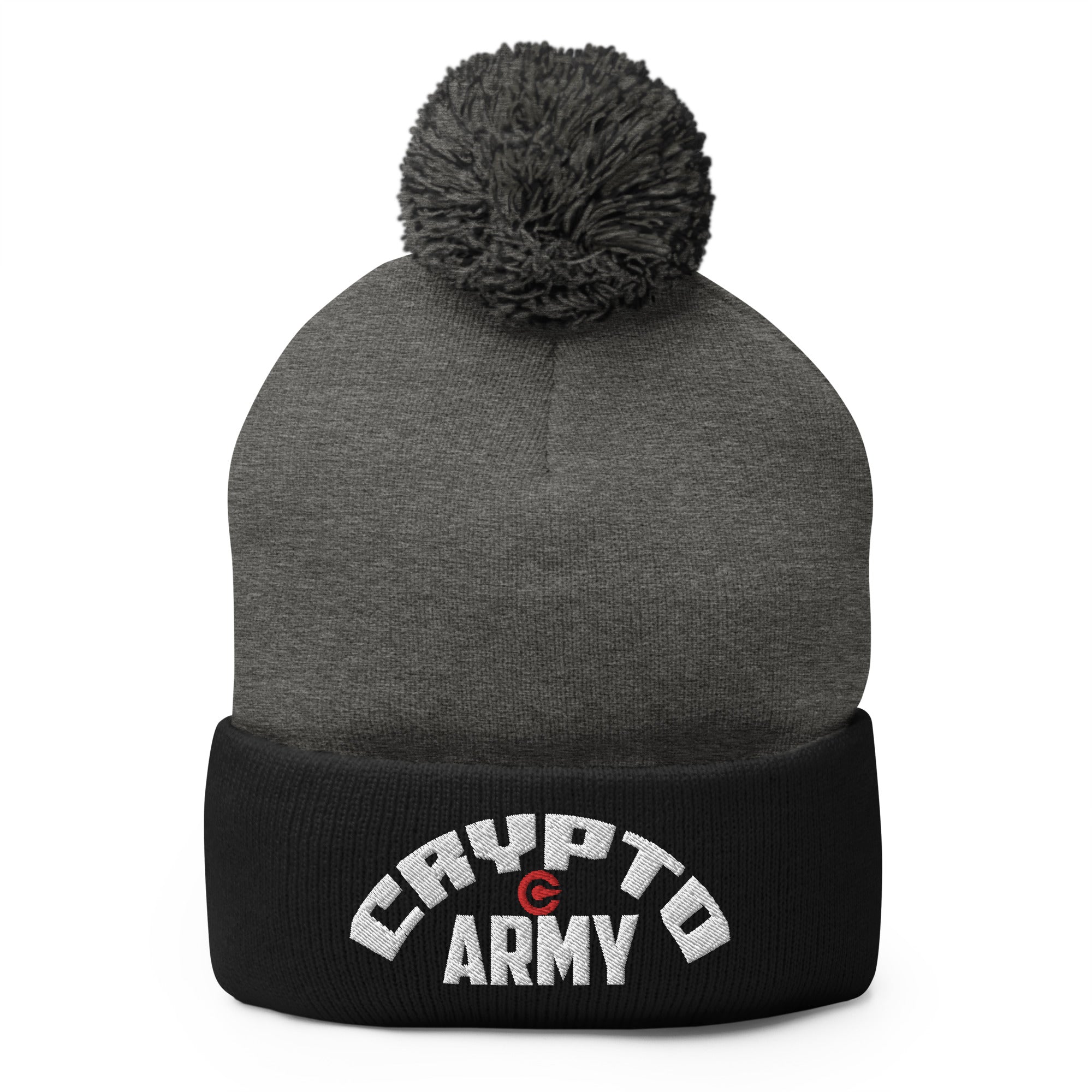 Crypto Army Curved Cryptocurrency Symbol Pom-Pom Beanie Cap