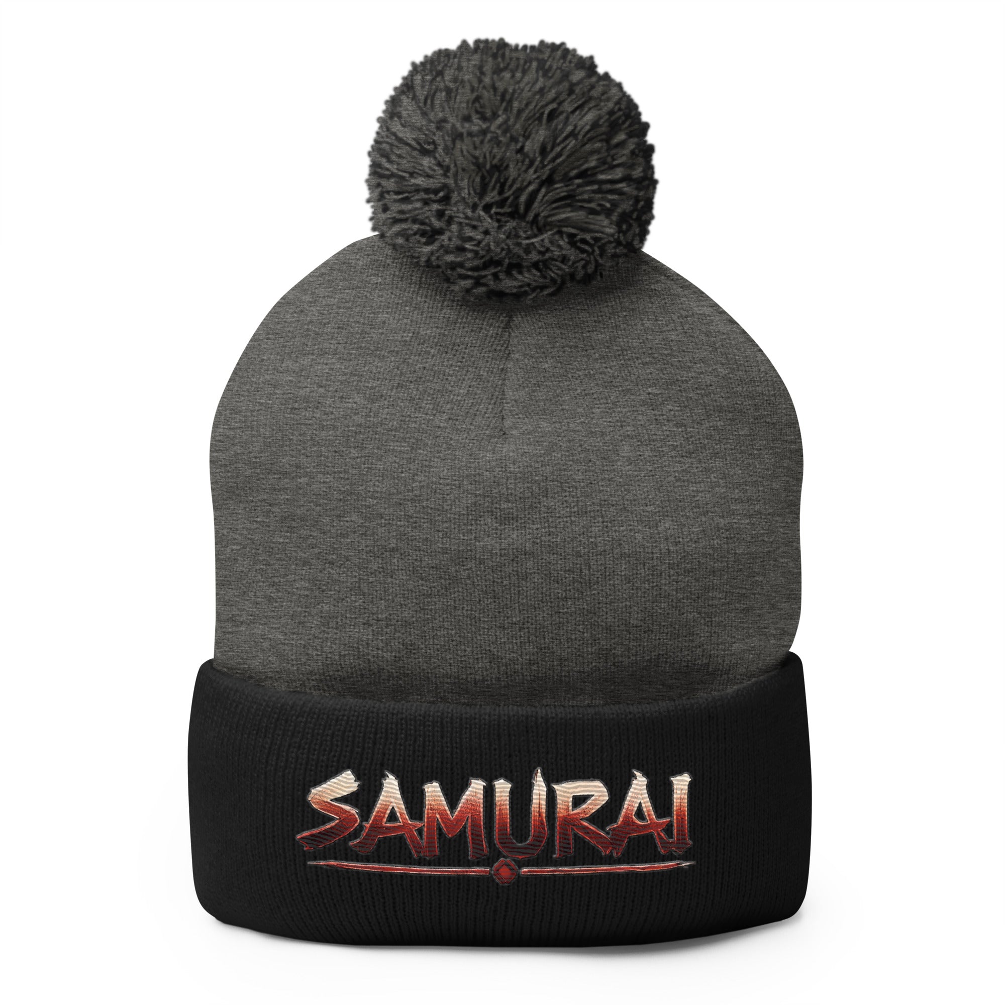 Anime Samurai Warrior Embroidered Pom-Pom Beanie Cap