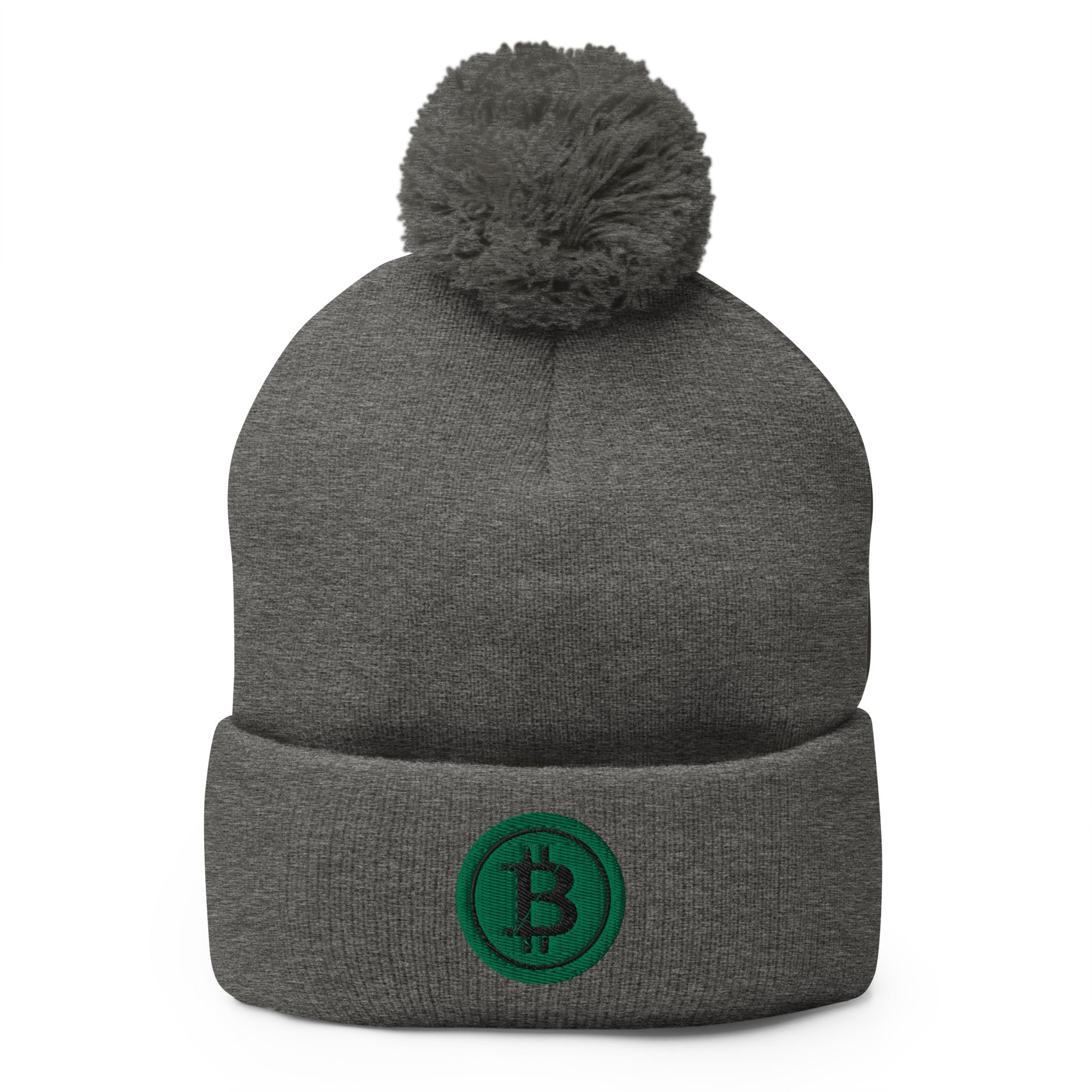 Green BTC Bitcoin Crypto Symbol Digital Asset Pom-Pom Beanie Cap