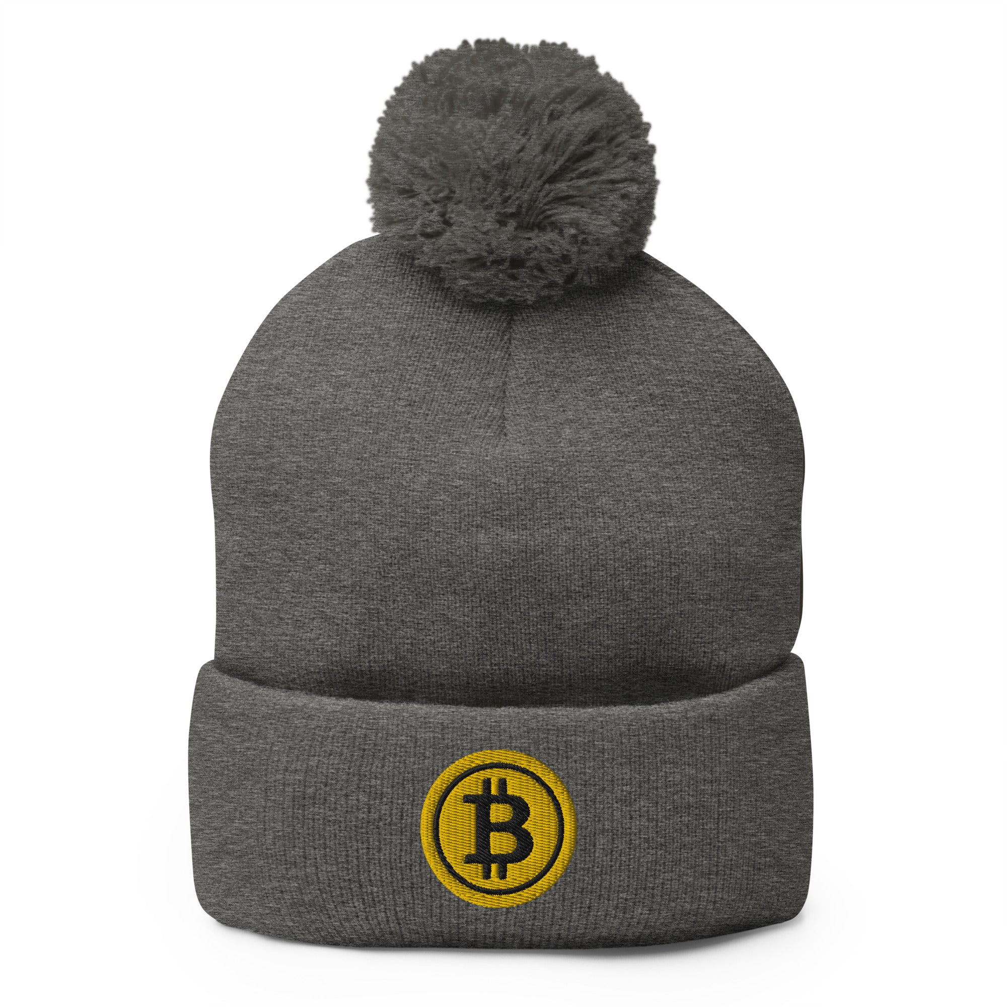 Yellow BTC Bitcoin Crypto Symbol Digital Asset Pom-Pom Beanie Cap