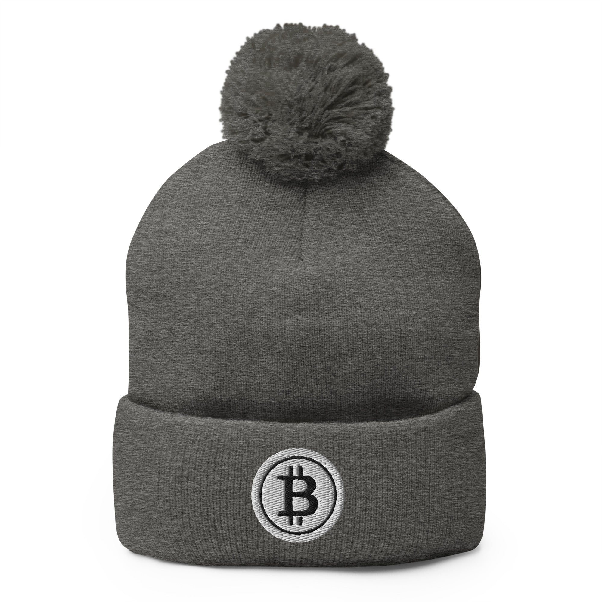 White BTC Bitcoin Crypto Symbol Digital Asset Pom-Pom Beanie Cap