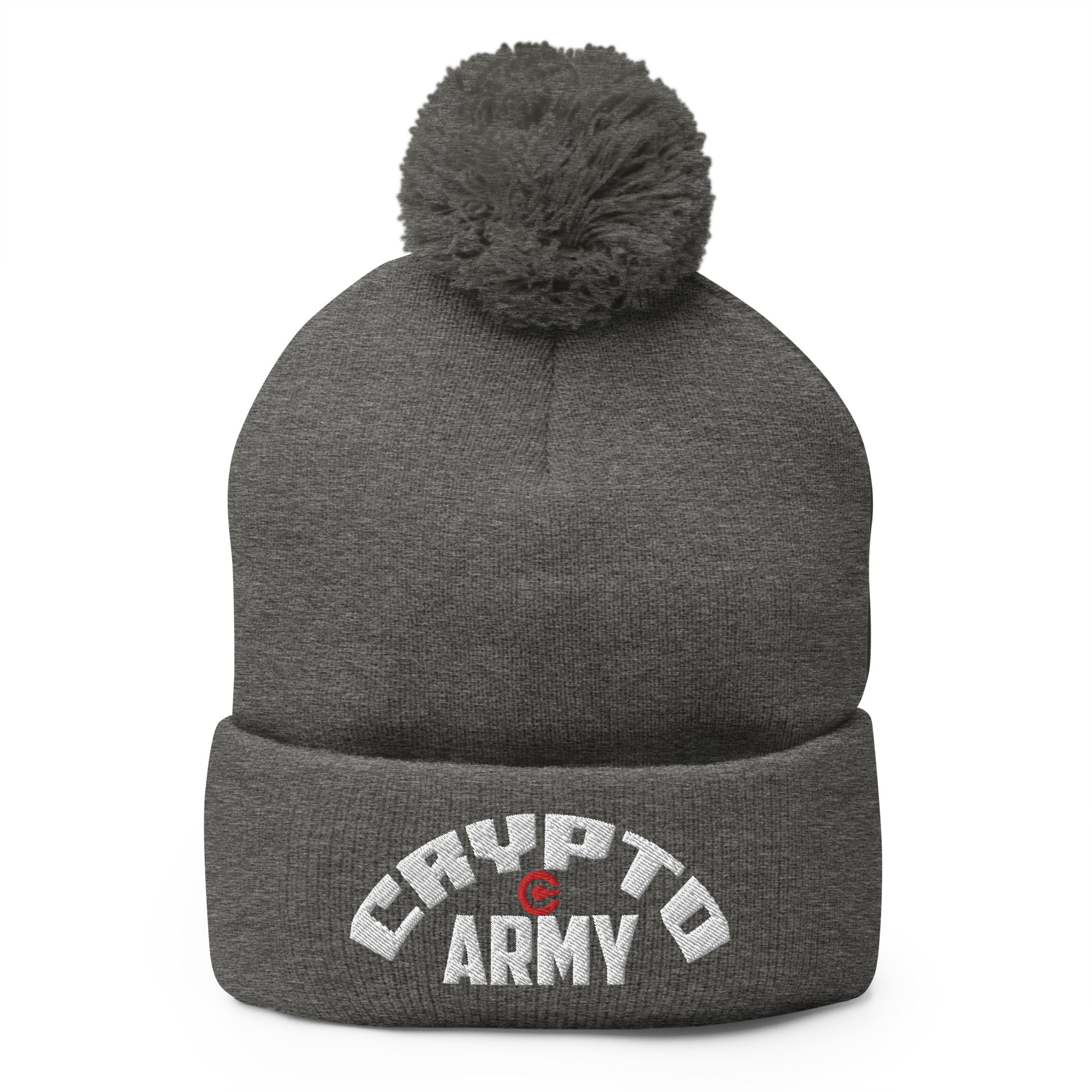 Crypto Army Curved Cryptocurrency Symbol Pom-Pom Beanie Cap