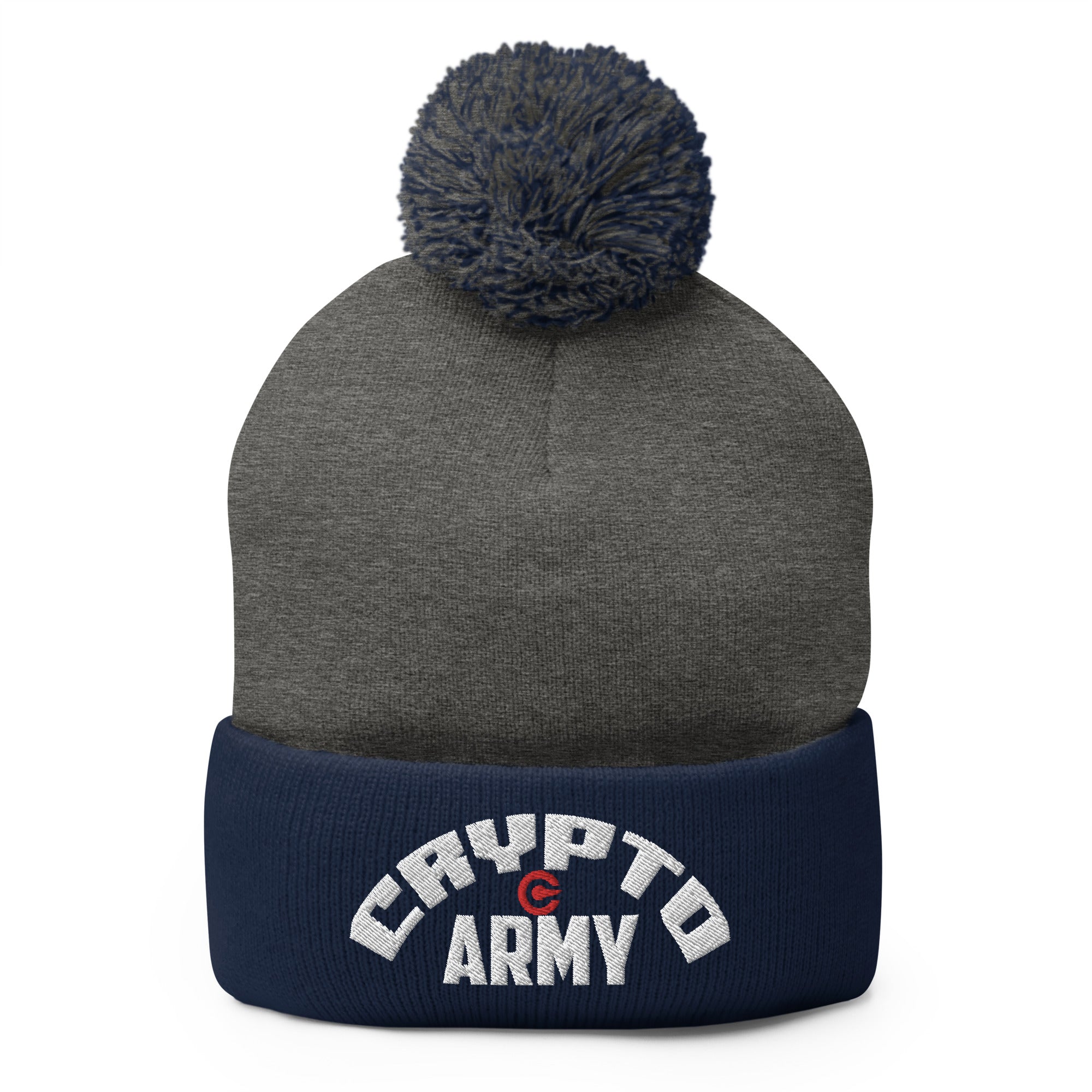 Crypto Army Curved Cryptocurrency Symbol Pom-Pom Beanie Cap