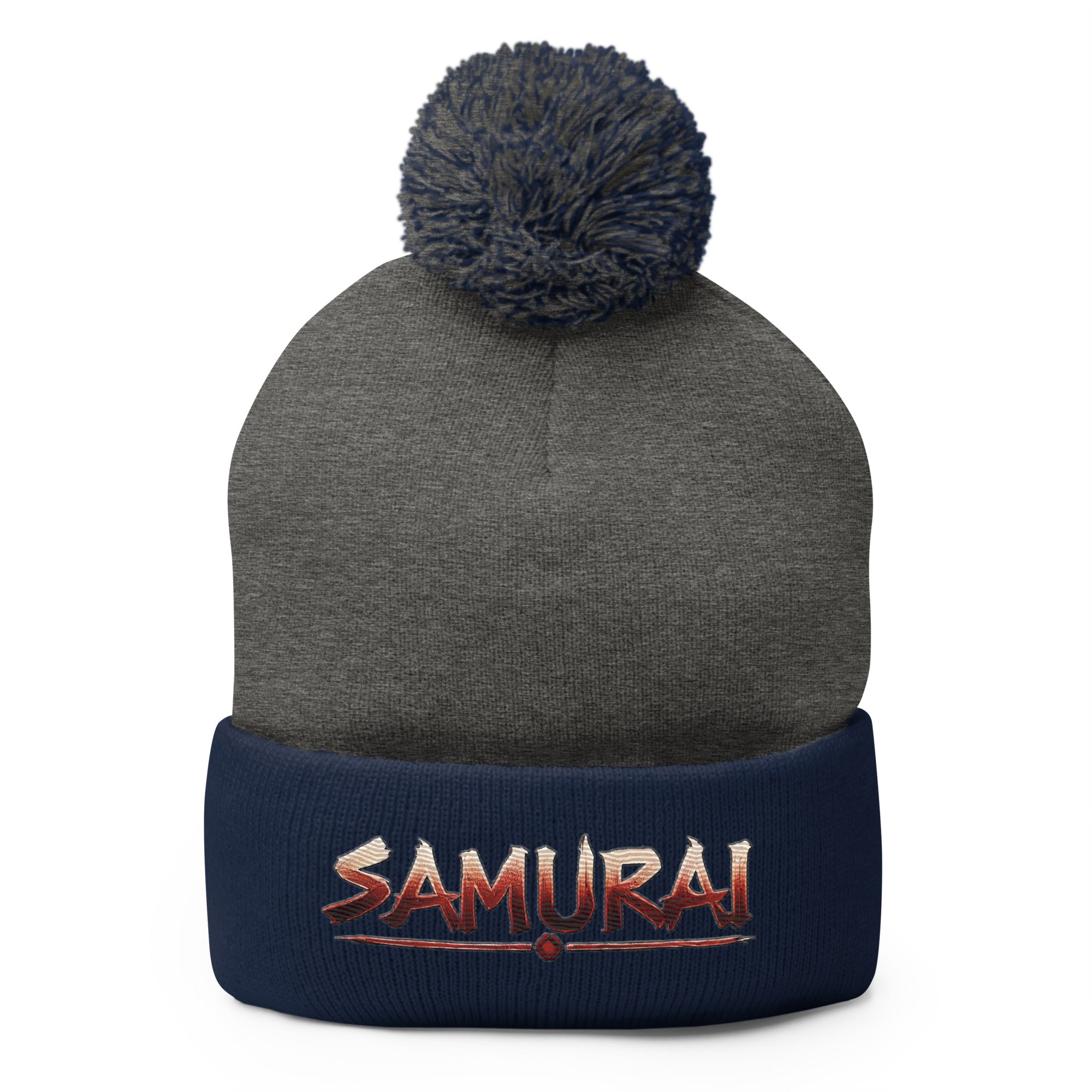 Anime Samurai Warrior Embroidered Pom-Pom Beanie Cap