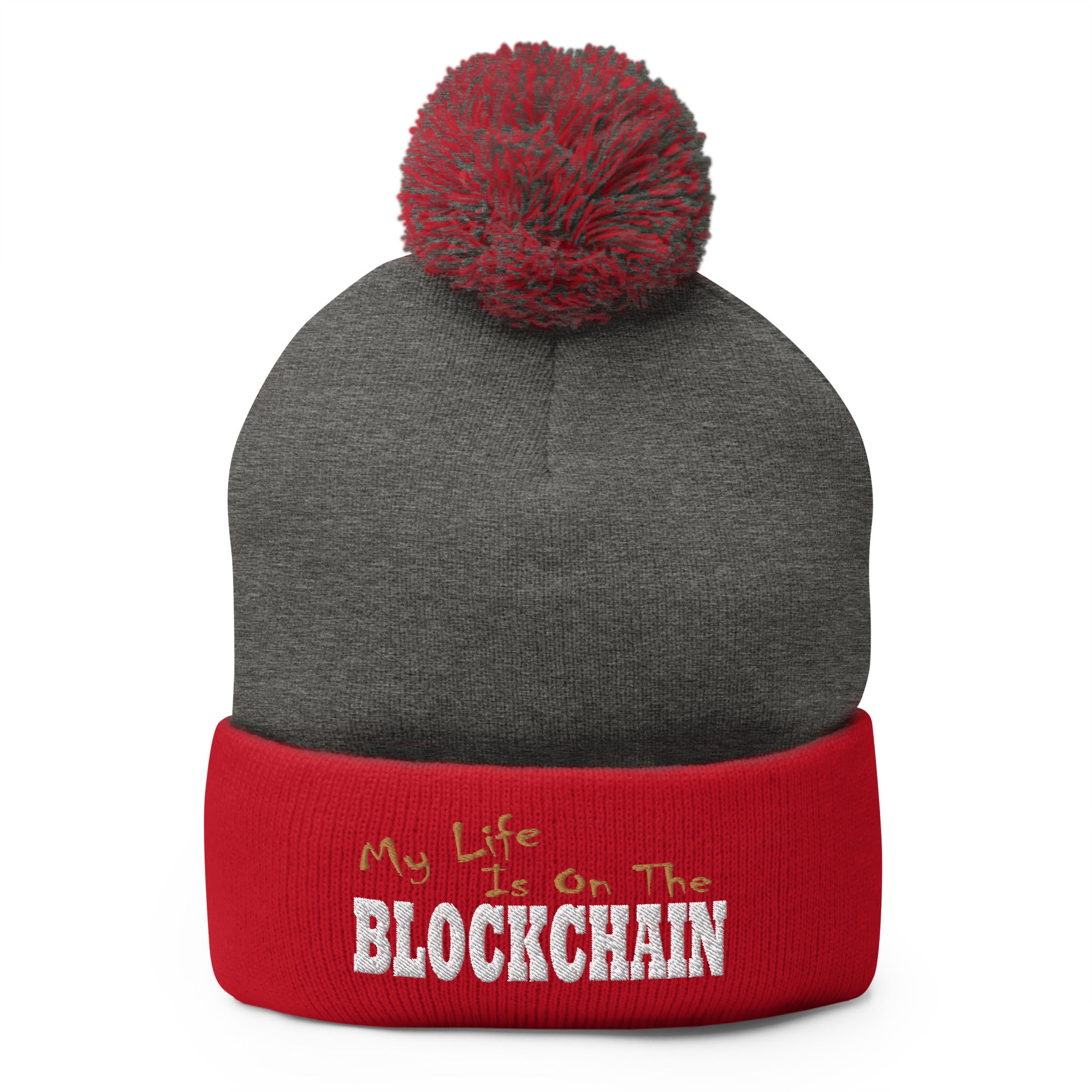 My Life is on the Blockchain Crypto Satire Bitcoin Ethereum Pom-Pom Beanie Cap