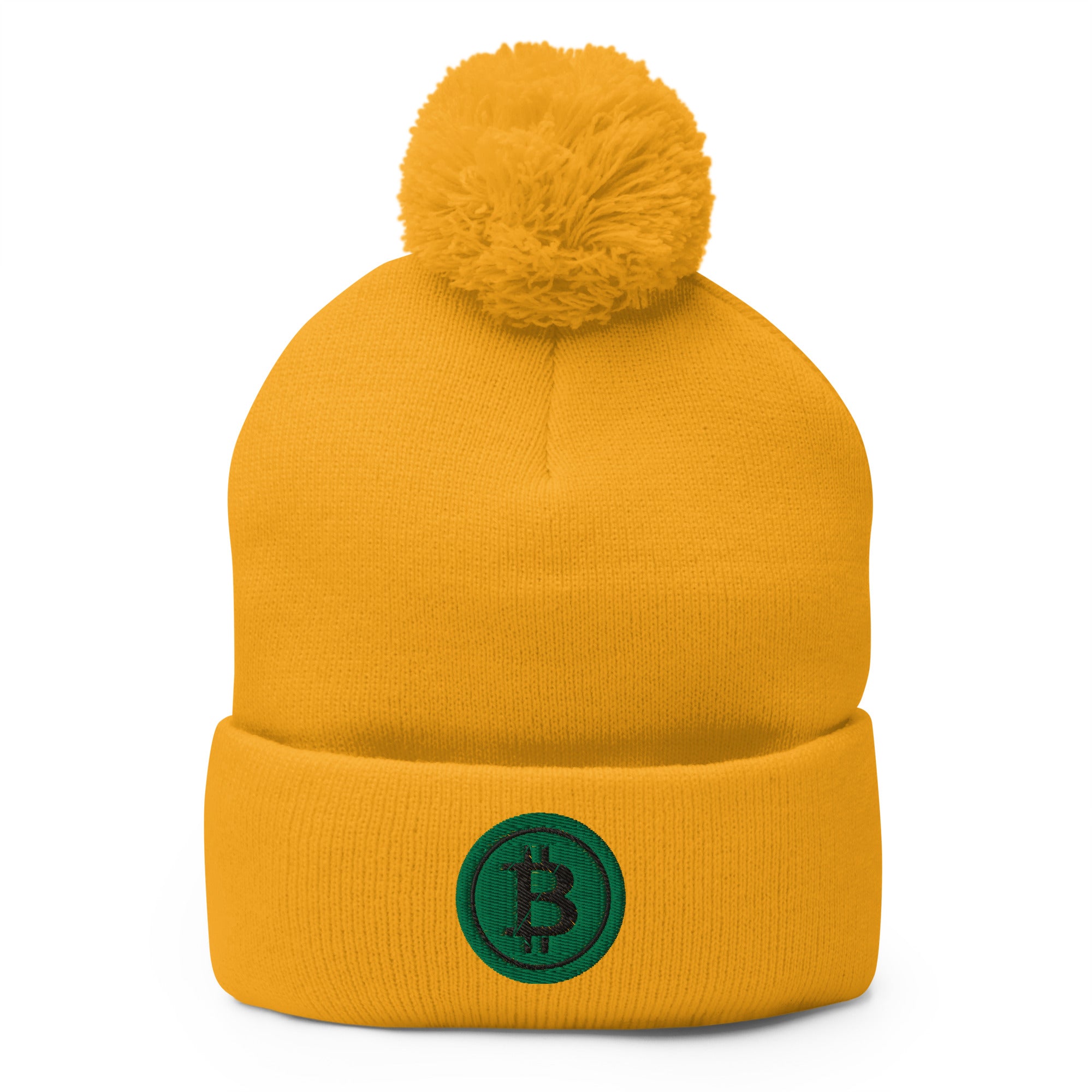 Green BTC Bitcoin Crypto Symbol Digital Asset Pom-Pom Beanie Cap