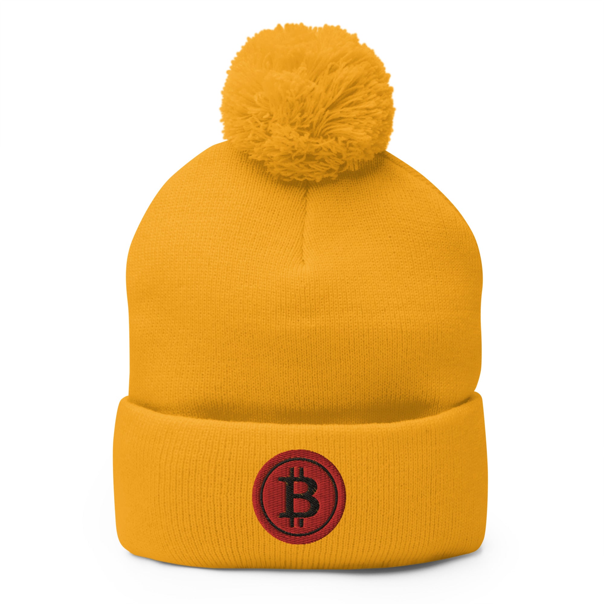 Red BTC Bitcoin Crypto Symbol Digital Asset Pom-Pom Beanie