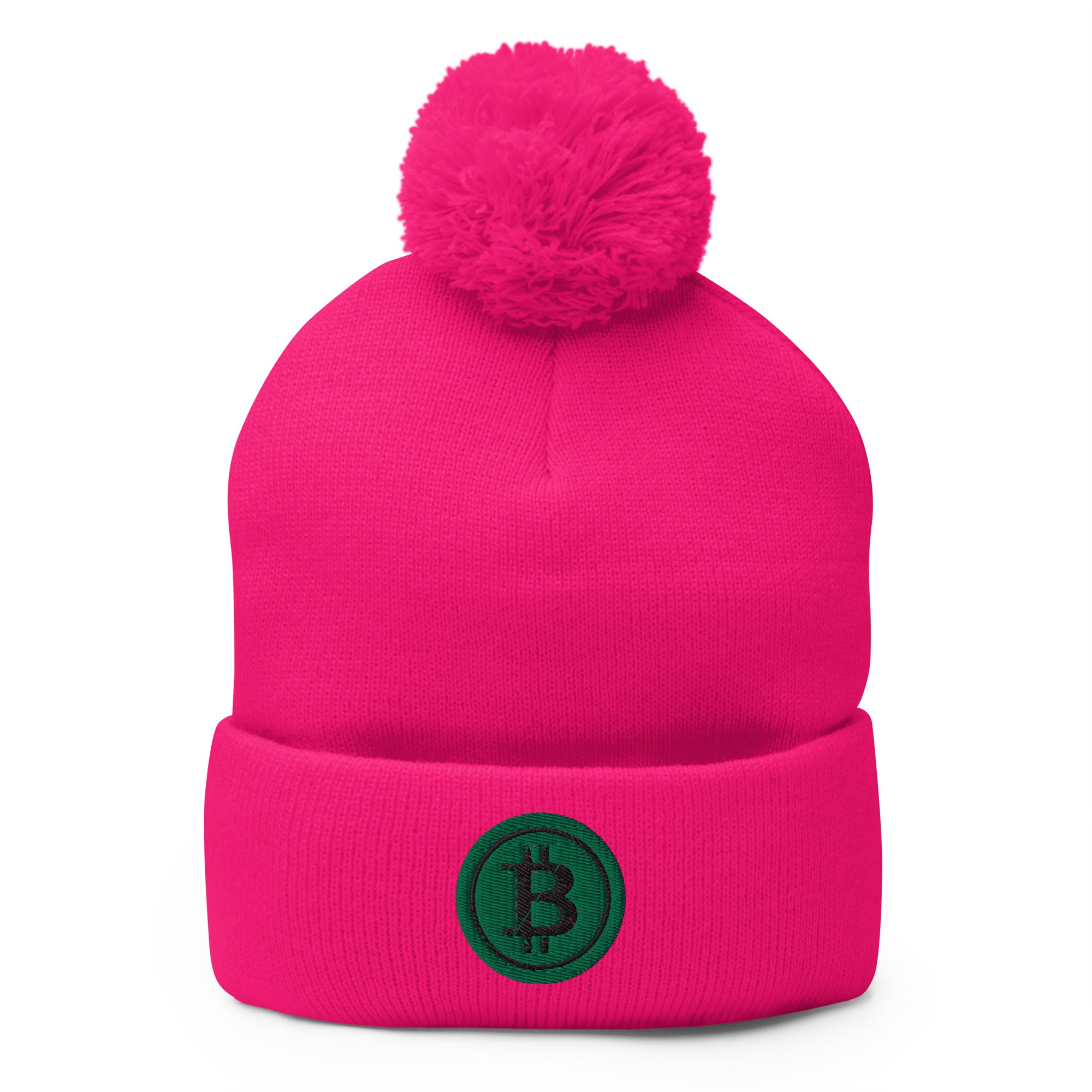 Green BTC Bitcoin Crypto Symbol Digital Asset Pom-Pom Beanie Cap