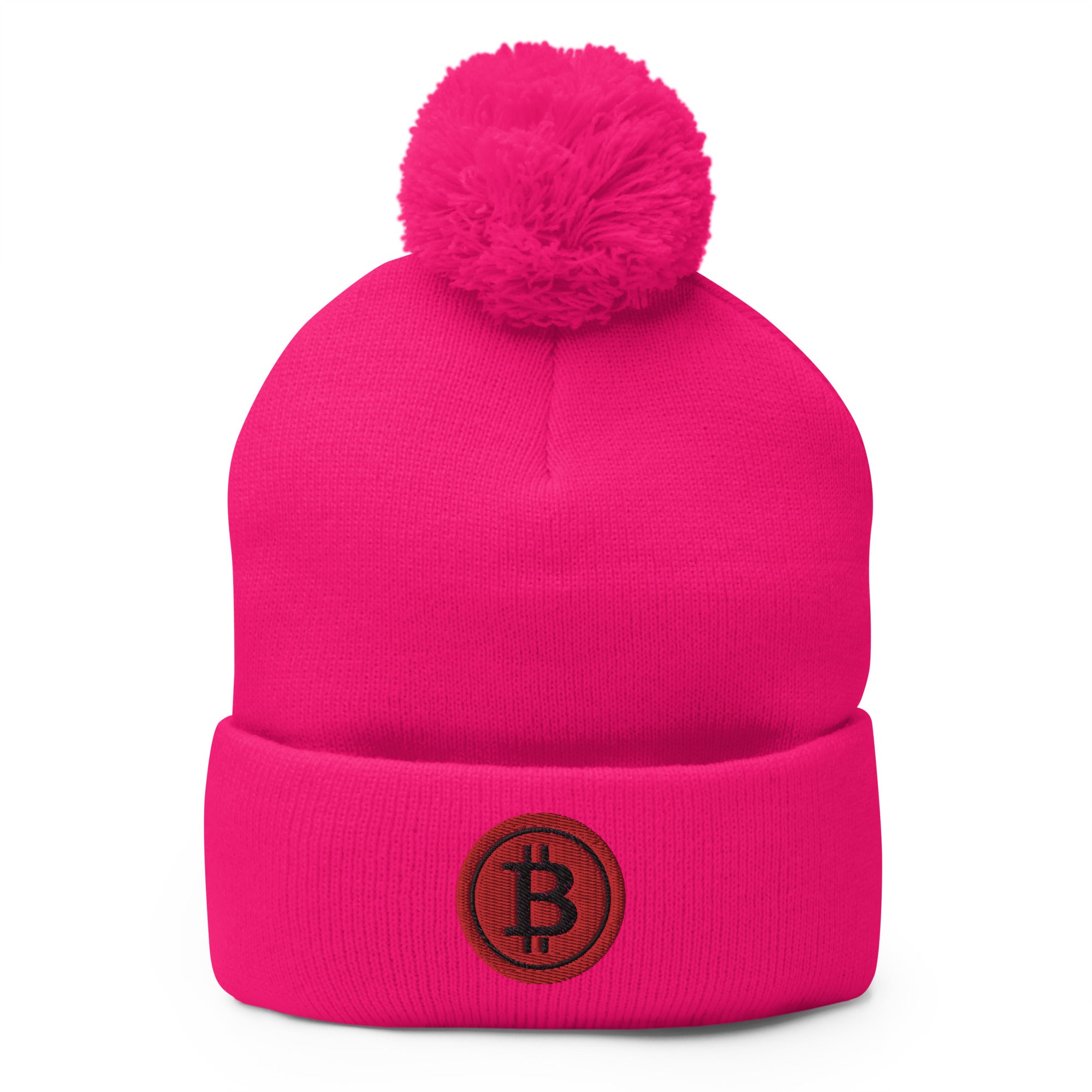 Red BTC Bitcoin Crypto Symbol Digital Asset Pom-Pom Beanie