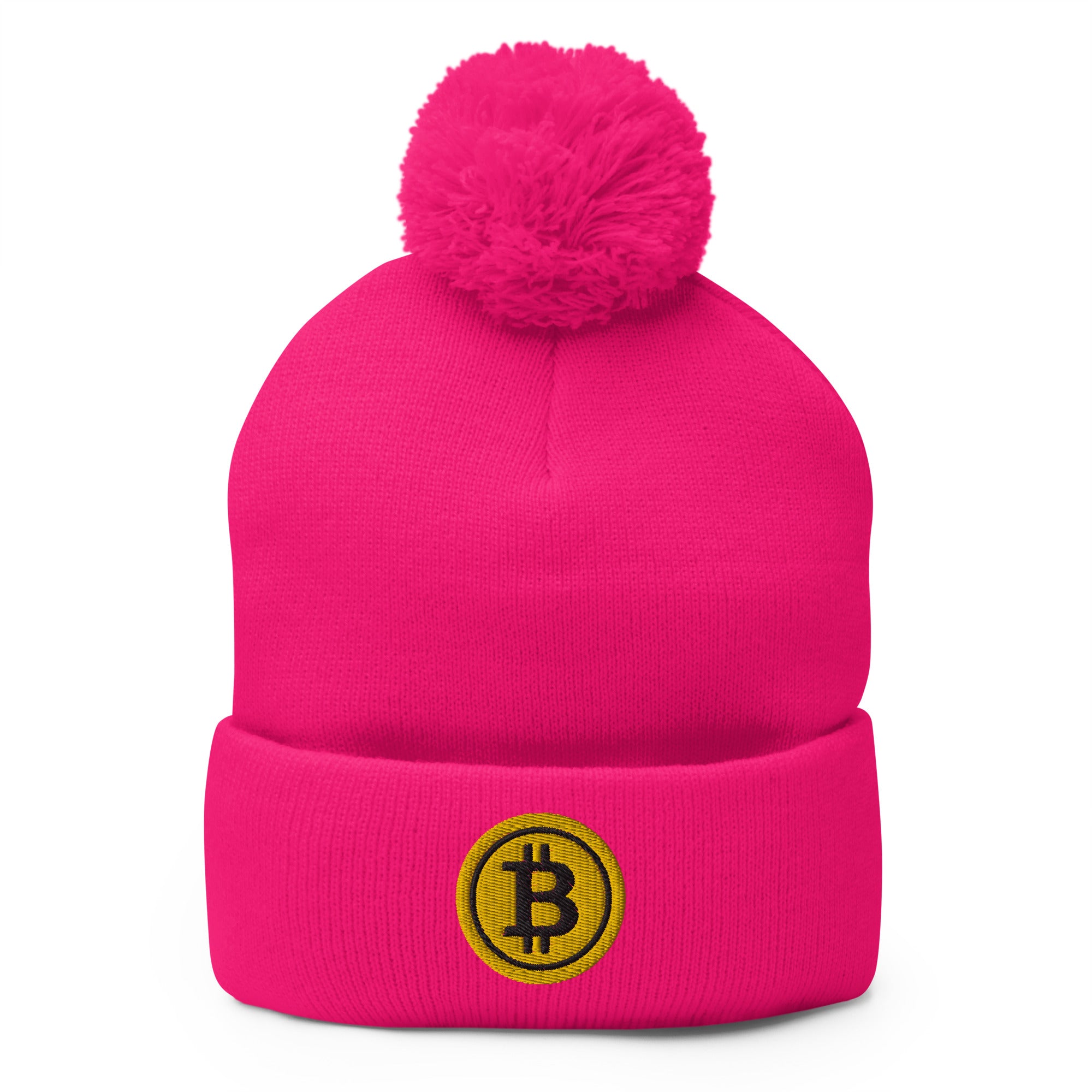 Yellow BTC Bitcoin Crypto Symbol Digital Asset Pom-Pom Beanie Cap