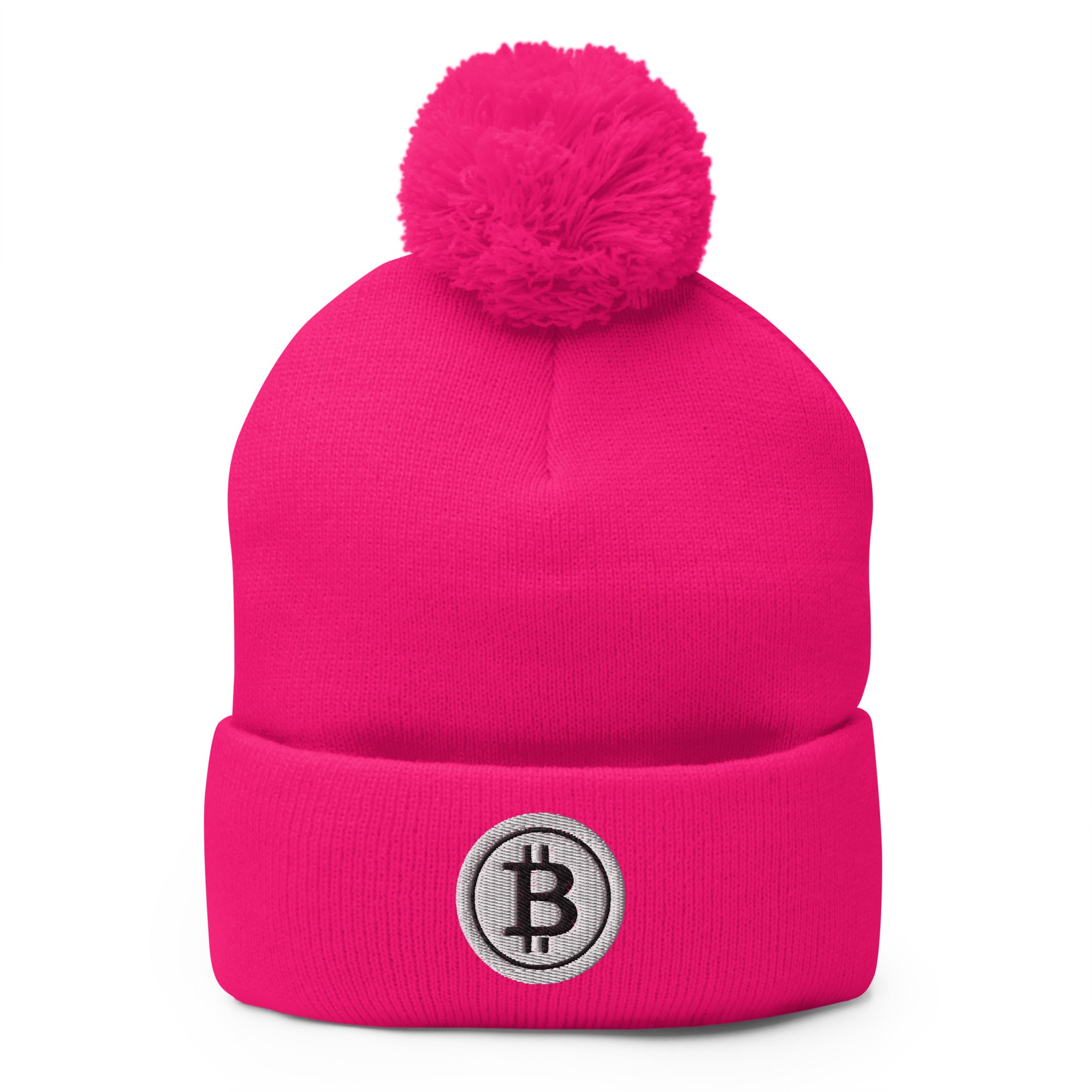 White BTC Bitcoin Crypto Symbol Digital Asset Pom-Pom Beanie Cap