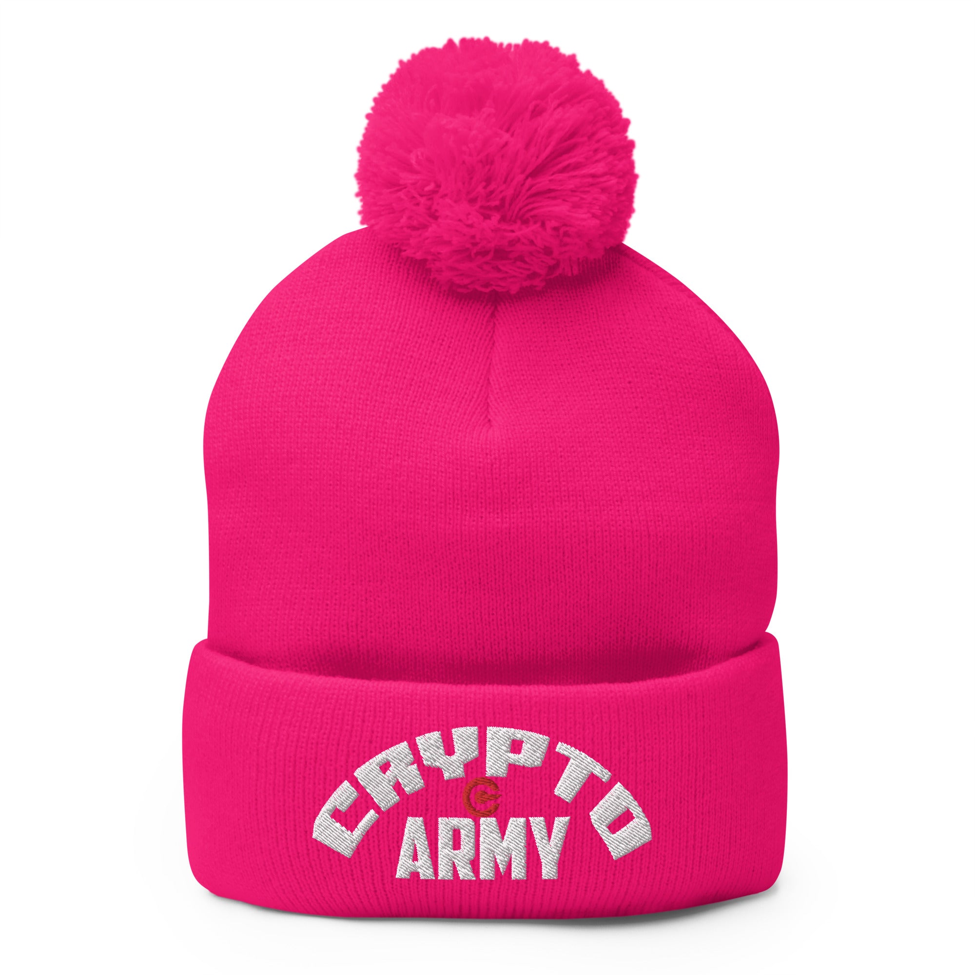 Crypto Army Curved Cryptocurrency Symbol Pom-Pom Beanie Cap