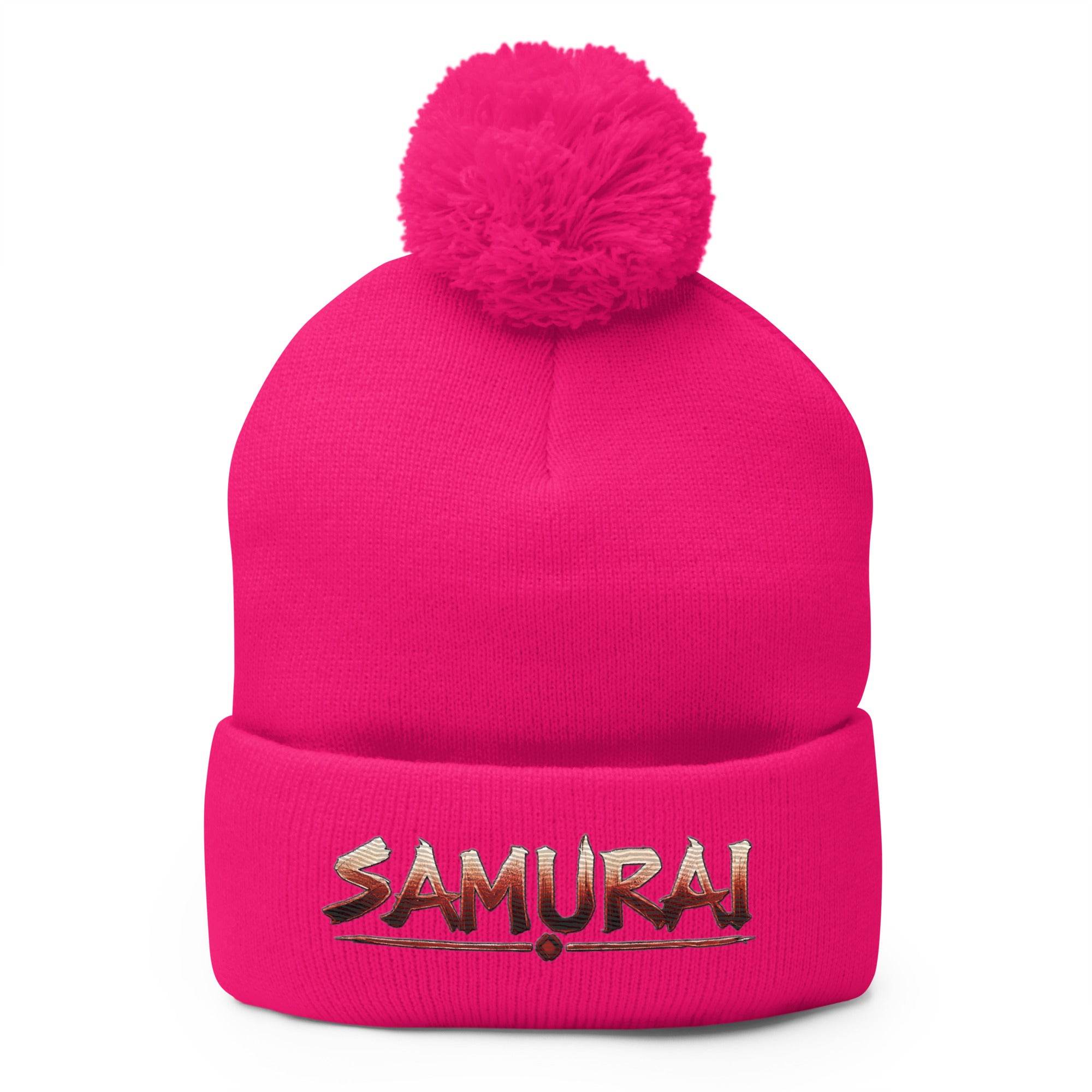 Anime Samurai Warrior Embroidered Pom-Pom Beanie Cap