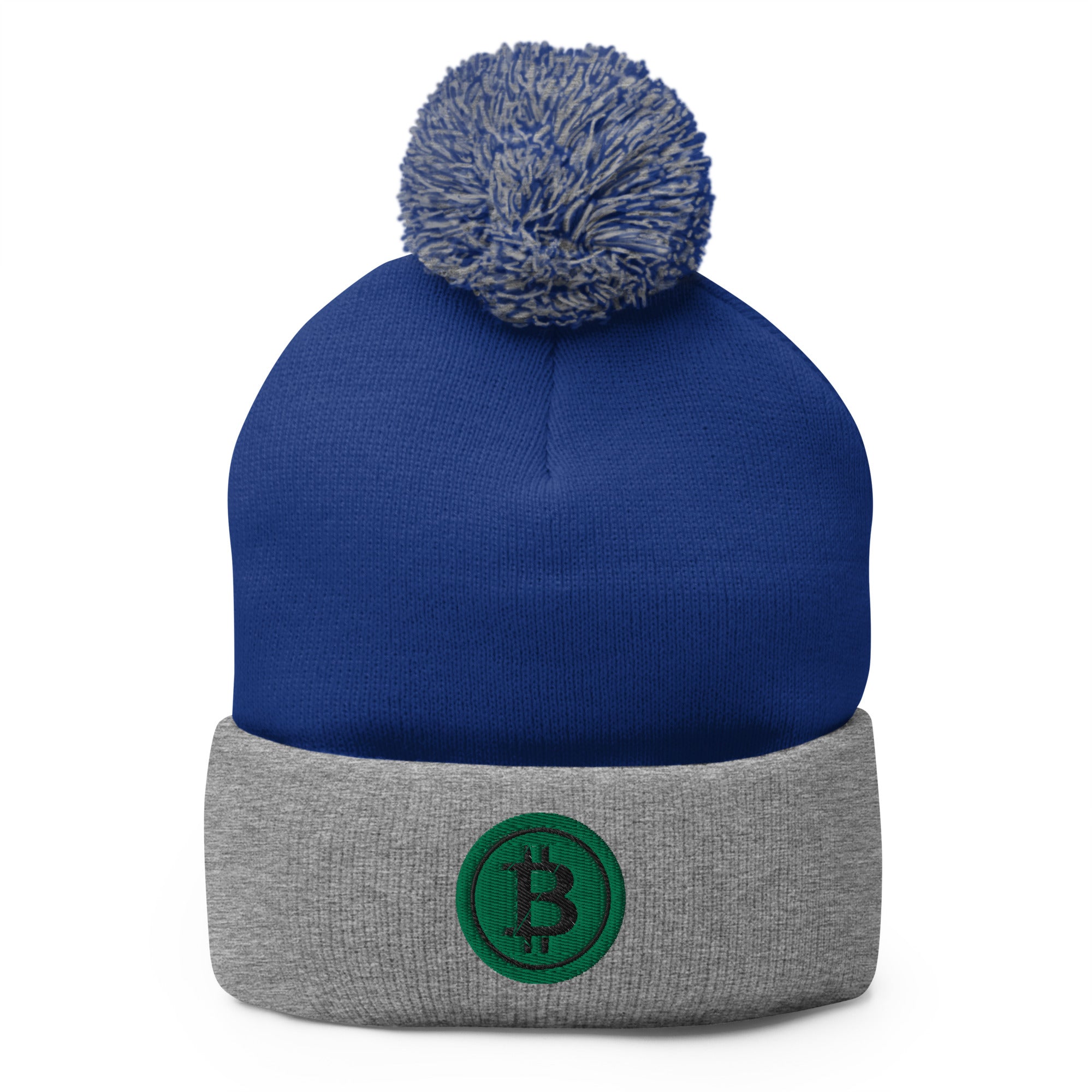 Green BTC Bitcoin Crypto Symbol Digital Asset Pom-Pom Beanie Cap