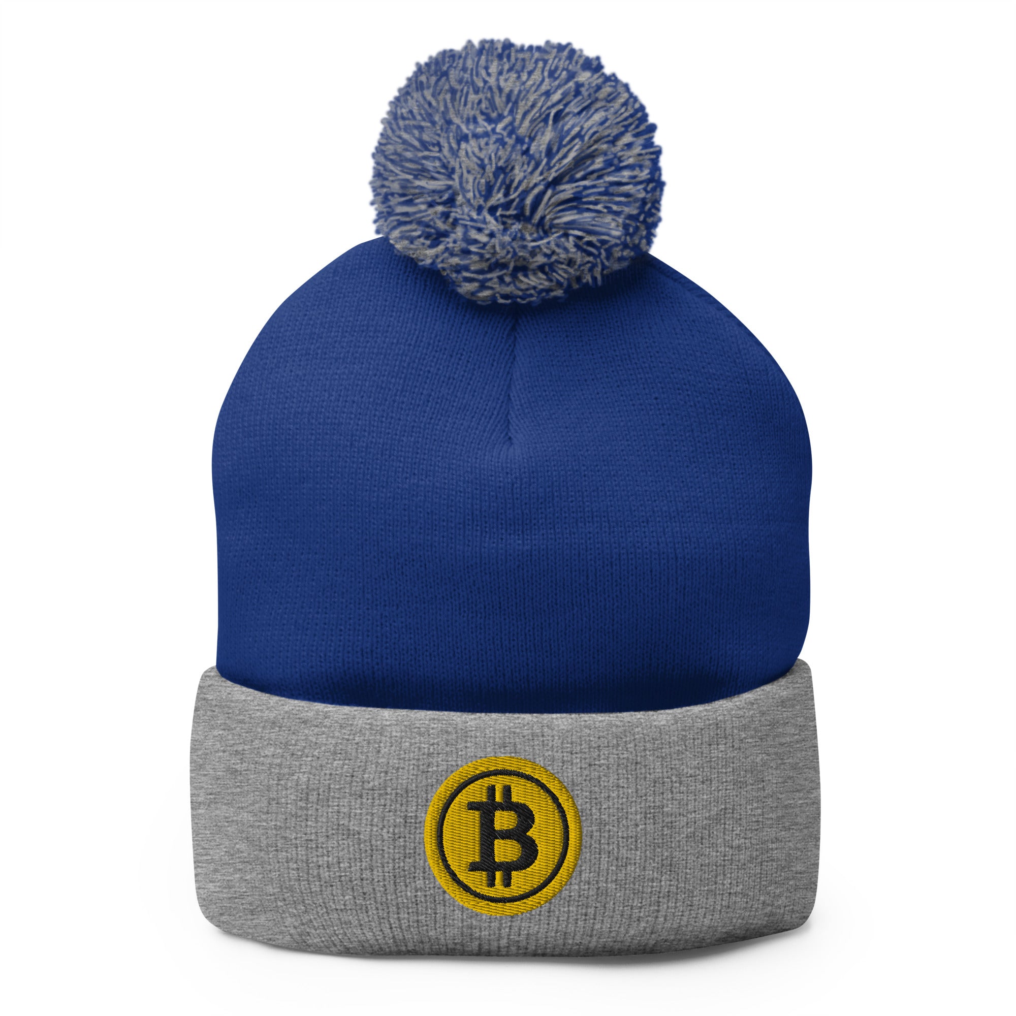 Yellow BTC Bitcoin Crypto Symbol Digital Asset Pom-Pom Beanie Cap